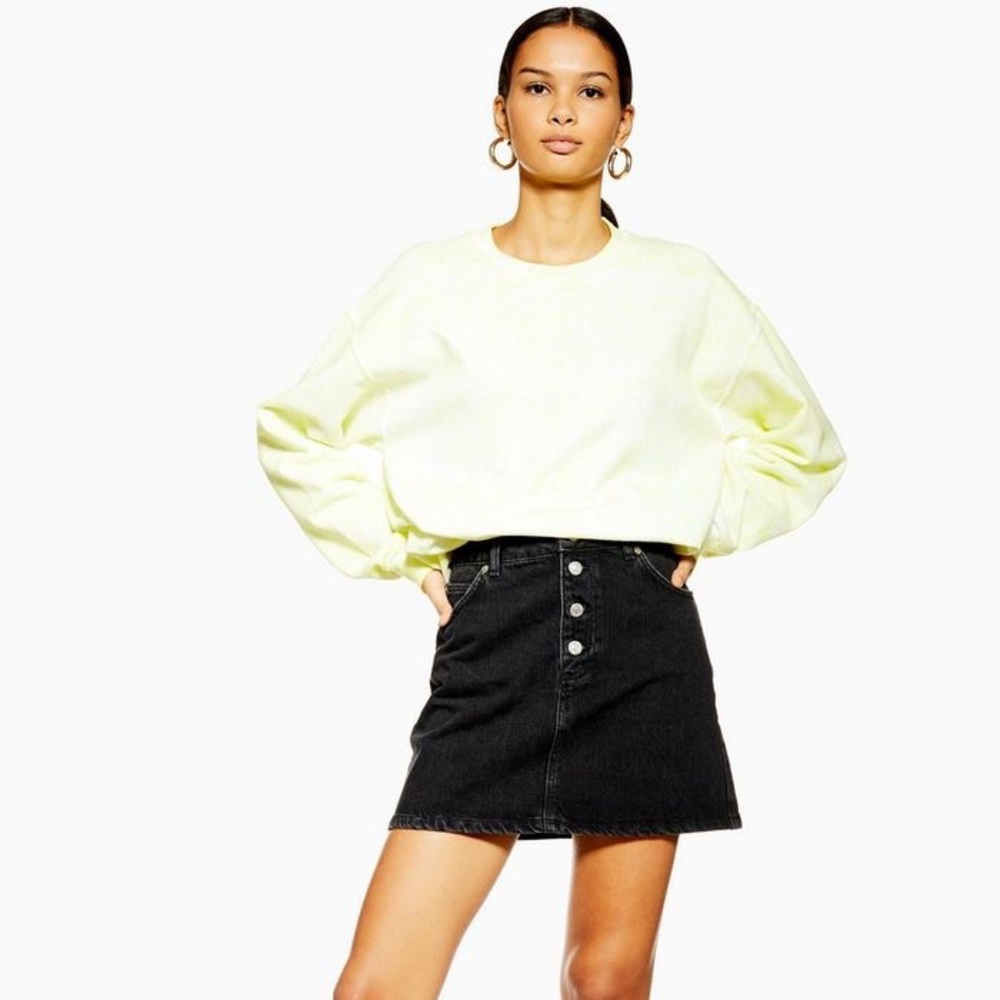 TOPSHOP Washed Black Fly Button Denim Skirt